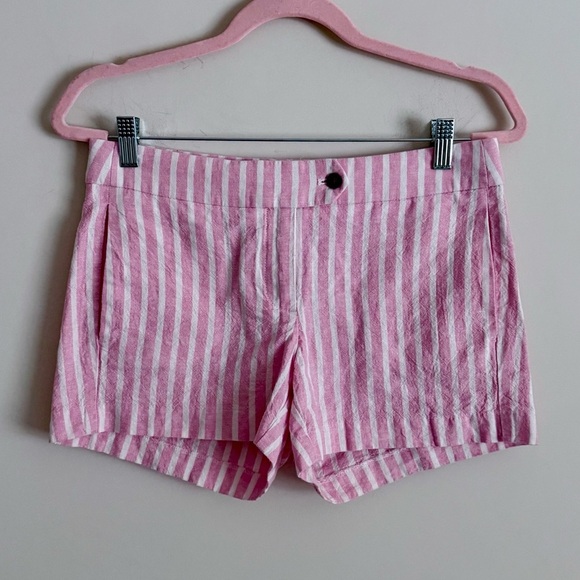 J.Crew Striped Linen Blend Shorts - Pink and White Stripes Size 2 - Picture 1 of 8